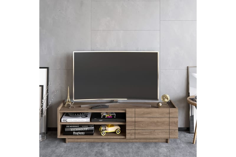 Ulica Tv-bänk 140 cm Dörr + 3 Hyllor - Mörkbrun - Möbler - Vardagsrum - Tv-möbler & mediamöbler - Tv-bänkar