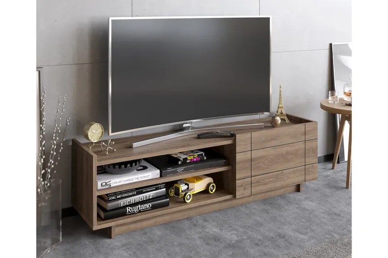 Ulica Tv-bänk 140 cm Dörr + 3 Hyllor, Mörkbrun