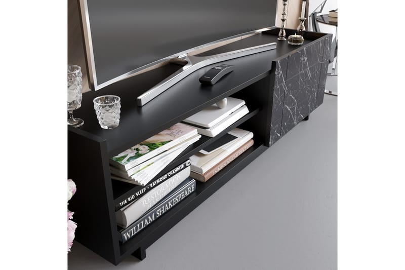 Ulica Tv-bänk 140 cm Dörr + 3 Hyllor - Svart - Möbler - Vardagsrum - Tv-möbler & mediamöbler - Tv-bänkar