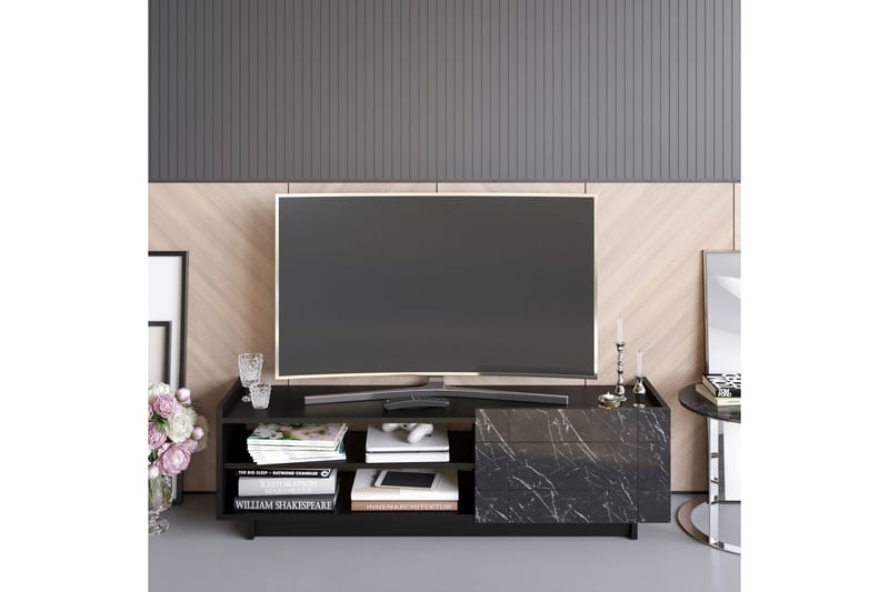 Ulica Tv-bänk 140 cm Dörr + 3 Hyllor - Svart - Möbler - Vardagsrum - Tv-möbler & mediamöbler - Tv-bänkar