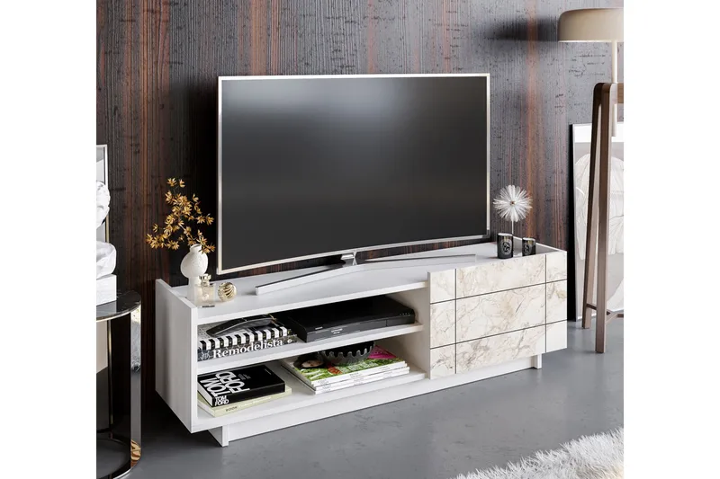 Ulica Tv-bänk 140 cm Dörr + 3 Hyllor, Vit