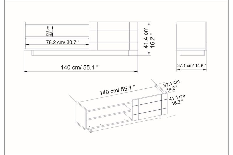 Ulica Tv-bänk 140 cm Dörr + 3 Hyllor - Vit - Möbler - Vardagsrum - Tv-möbler & mediamöbler - Tv-bänkar