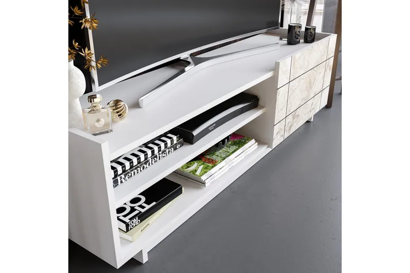 Ulica Tv-bänk 140 cm Dörr + 3 Hyllor - Vit - Möbler - Vardagsrum - Tv-möbler & mediamöbler - Tv-bänkar