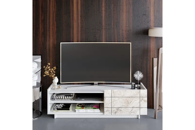 Ulica Tv-bänk 140 cm Dörr + 3 Hyllor - Vit - Möbler - Vardagsrum - Tv-möbler & mediamöbler - Tv-bänkar