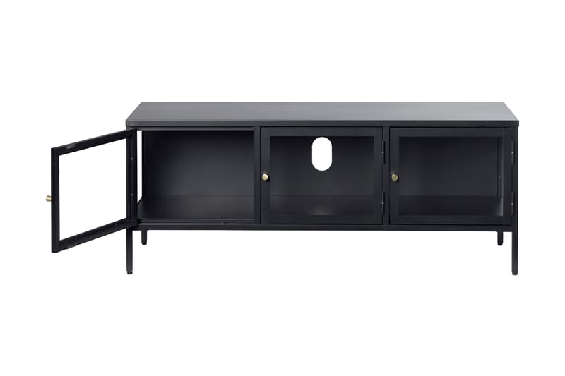 Umbri Golvstående Tv Bänk 132 cm med Förvaring i Metall och Glas - Svart - Möbler - Vardagsrum - Tv-möbler & mediamöbler - Tv-bänkar