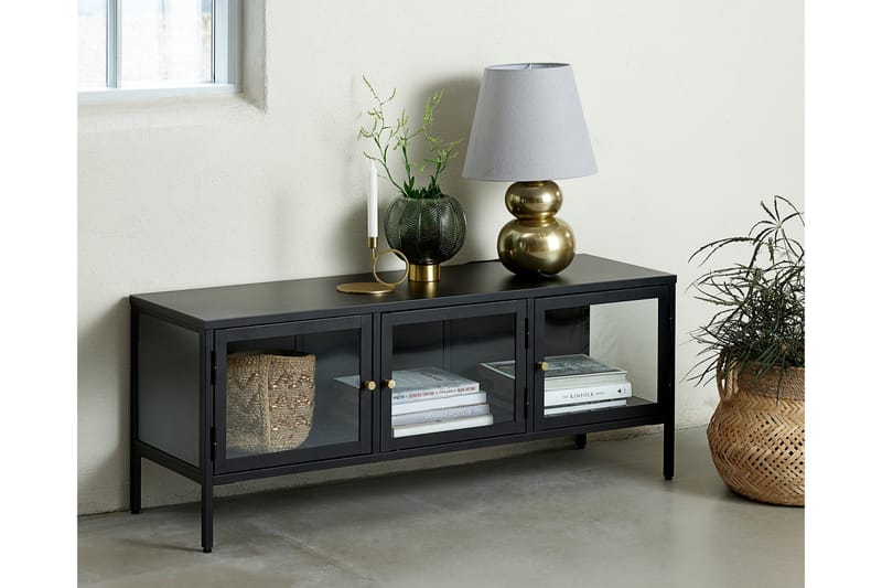 Umbri Golvstående Tv Bänk 132 cm med Förvaring i Metall och Glas - Svart - Möbler - Vardagsrum - Tv-möbler & mediamöbler - Tv-bänkar