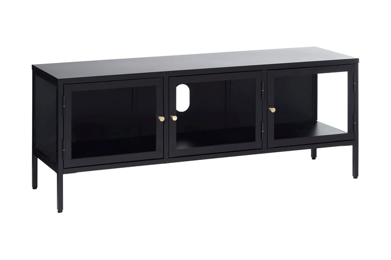 Umbri Golvstående Tv Bänk 132 cm med Förvaring i Metall och Glas - Svart - Möbler - Vardagsrum - Tv-möbler & mediamöbler - Tv-bänkar