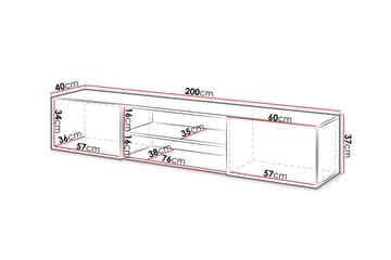 Vägghängd Tv Bänk 200 cm med Förvaring i Målat Trä - Vit - Möbler - Vardagsrum - Tv-möbler & mediamöbler - Tv-bänkar