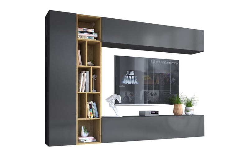 Vägghängd Tv Bänk 224 cm med Förvaring i Ek - Antracit - Möbler - Vardagsrum - Tv-möbler & mediamöbler - Tv-bänkar