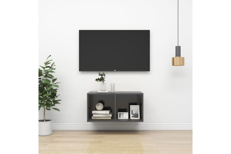 Väggmonterad tv-bänk grå 37x37x72 cm spånskiva - Grå - Tv-bänkar