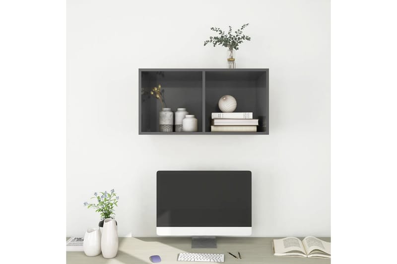 Väggmonterad tv-bänk grå högglans 37x37x72 cm spånskiva - Grå - Möbler - Vardagsrum - Tv-möbler & mediamöbler - Tv-bänkar