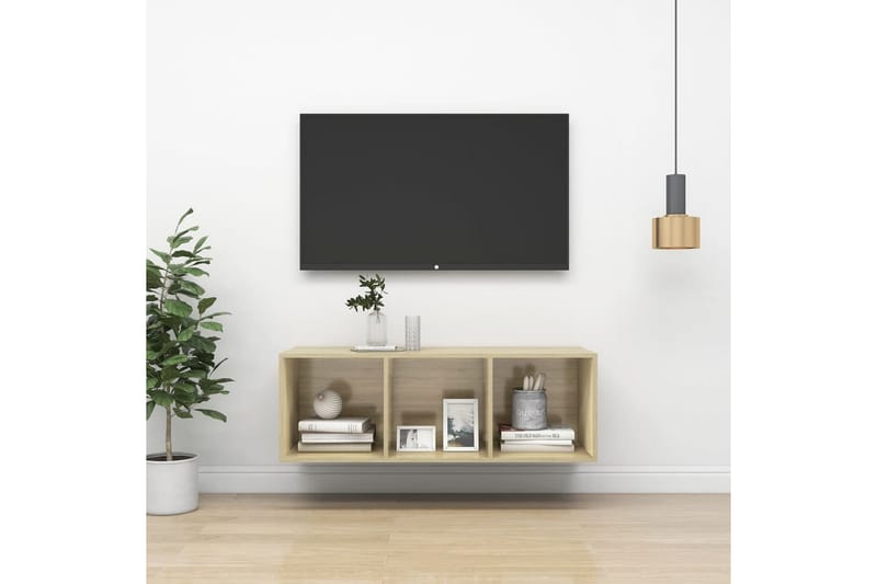 Väggmonterad tv-bänk somona-ek 37x37x107 cm spånskiva - Brun - Tv-bänkar