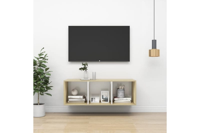 Väggmonterad tv-bänk somona-ek och vit 37x37x107 cm spånskiv - Brun - Tv-bänkar