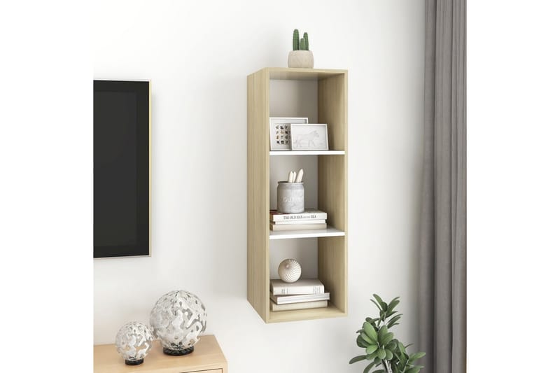 Väggmonterad tv-bänk somona-ek och vit 37x37x107 cm spånskiv - Brun - Möbler - Vardagsrum - Tv-möbler & mediamöbler - Tv-bänkar