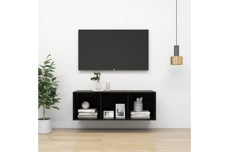 Väggmonterad tv-bänk svart högglans 37x37x107 cm spånskiva - Svart - Möbler - Vardagsrum - Tv-möbler & mediamöbler - Tv-bänkar