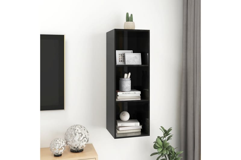 Väggmonterad tv-bänk svart högglans 37x37x107 cm spånskiva - Svart - Möbler - Vardagsrum - Tv-möbler & mediamöbler - Tv-bänkar