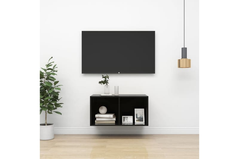 Väggmonterad tv-bänk svart högglans 37x37x72 cm spånskiva - Svart - Möbler - Vardagsrum - Tv-möbler & mediamöbler - Tv-bänkar