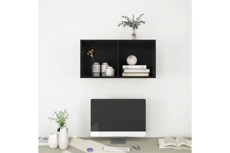 Väggmonterad tv-bänk svart högglans 37x37x72 cm spånskiva - Svart - Möbler - Vardagsrum - Tv-möbler & mediamöbler - Tv-bänkar