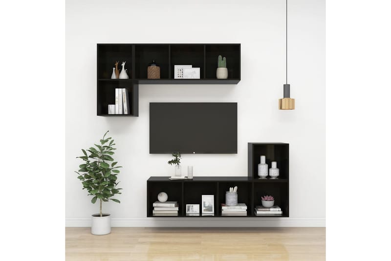 Väggmonterad tv-bänk svart högglans 37x37x72 cm spånskiva - Svart - Tv-bänkar