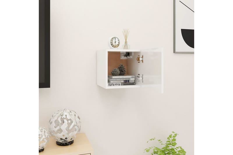 Väggmonterad tv-bänk vit högglans 30,5x30x30 cm - Vit - Möbler - Vardagsrum - Tv-möbler & mediamöbler - Tv-bänkar