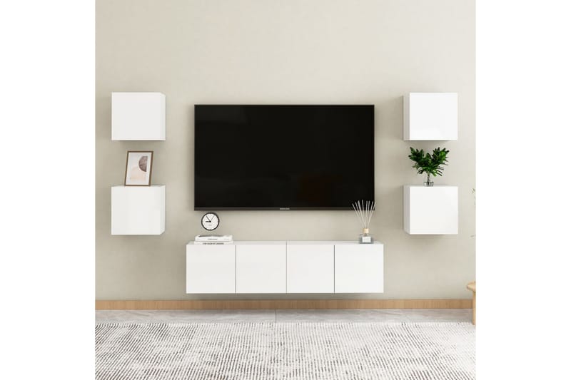 Väggmonterad tv-bänk vit högglans 30,5x30x30 cm - Vit - Tv-bänkar