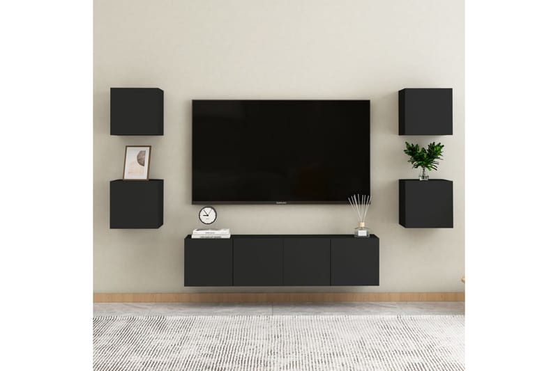Väggmonterade tv-skåp 2 st svart 30,5x30x30 cm - Svart - Tv-bänkar