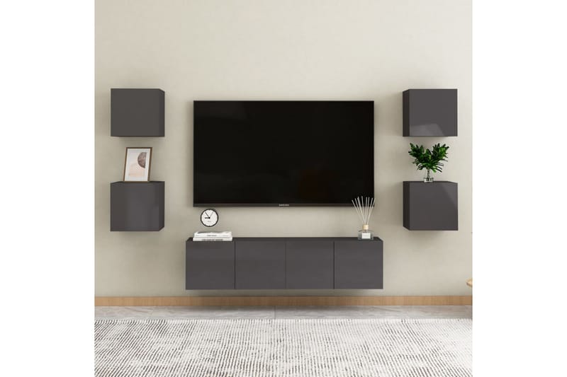 Väggmonterade tv-skåp 4 st grå högglans 30,5x30x30 cm - Grå - Tv-bänkar