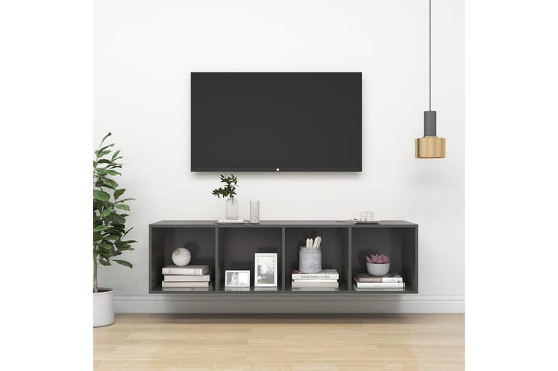 Väggmonterat tv-skåp grå högglans 37x37x142,5 cm spånskiva - Grå - Tv-bänkar