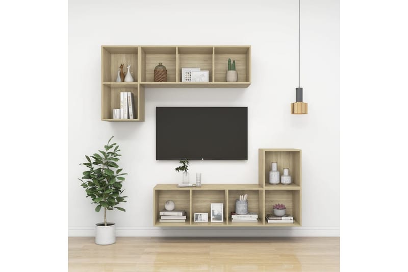 Väggmonterat tv-skåp somona-ek 37x37x142,5 cm spånskiva - Brun - Möbler - Vardagsrum - Tv-möbler & mediamöbler - Tv-bänkar