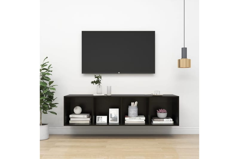 Väggmonterat tv-skåp svart högglans 37x37x142,5 cm spånskiva - Svart - Tv-bänkar