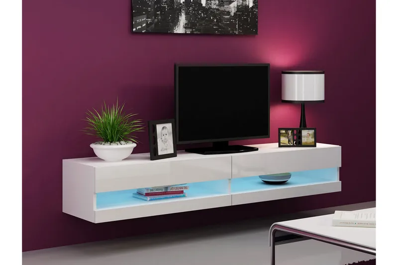 Vasil TV-bänk 180 cm Öppen Hylla - Vit/Vit Högglans - Möbler - Vardagsrum - Tv-möbler & mediamöbler - Tv-bänkar