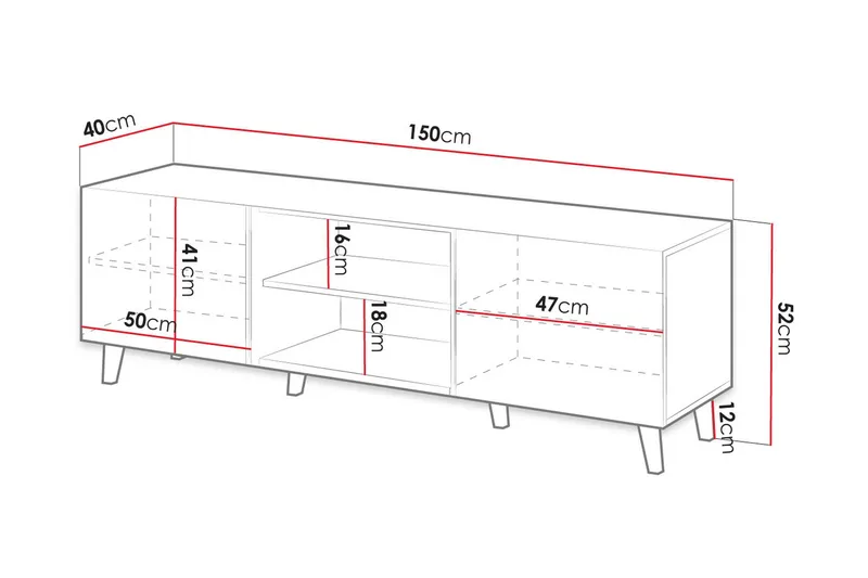 Växjö Tv bänk med Förvaring + Hylla - Svart / Ek / Ribbad - Möbler - Vardagsrum - Tv-möbler & mediamöbler - Tv-bänkar