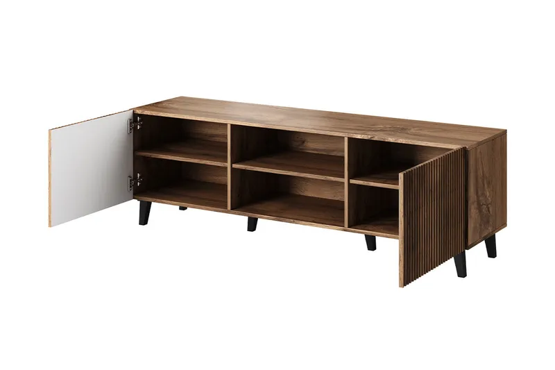 Växjö Tv bänk med Förvaring + Hylla - Svart / Ek / Ribbad - Möbler - Vardagsrum - Tv-möbler & mediamöbler - Tv-bänkar