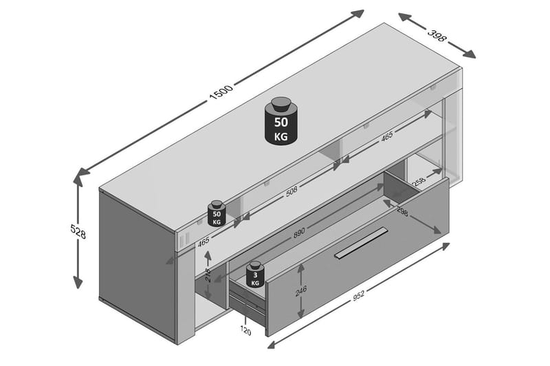Vibio TV-bänk 150 cm - Vit/Betong - Möbler - Vardagsrum - Tv-möbler & mediamöbler - Tv-bänkar