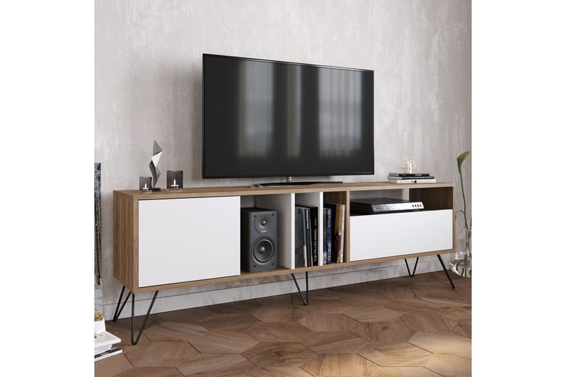 WALLERS TV-Bänk 180 cm Valnöt/Svart/Vit - Möbler - Vardagsrum - Tv-möbler & mediamöbler - Tv-bänkar