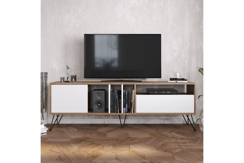 WALLERS TV-Bänk 180 cm Valnöt/Svart/Vit - Möbler - Vardagsrum - Tv-möbler & mediamöbler - Tv-bänkar