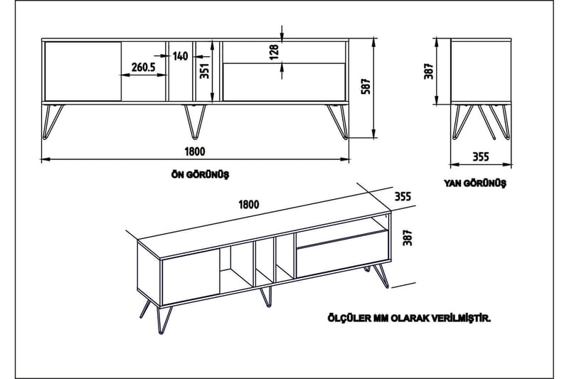 WALLERS TV-Bänk 180 cm Valnöt/Svart/Vit - Möbler - Vardagsrum - Tv-möbler & mediamöbler - Tv-bänkar