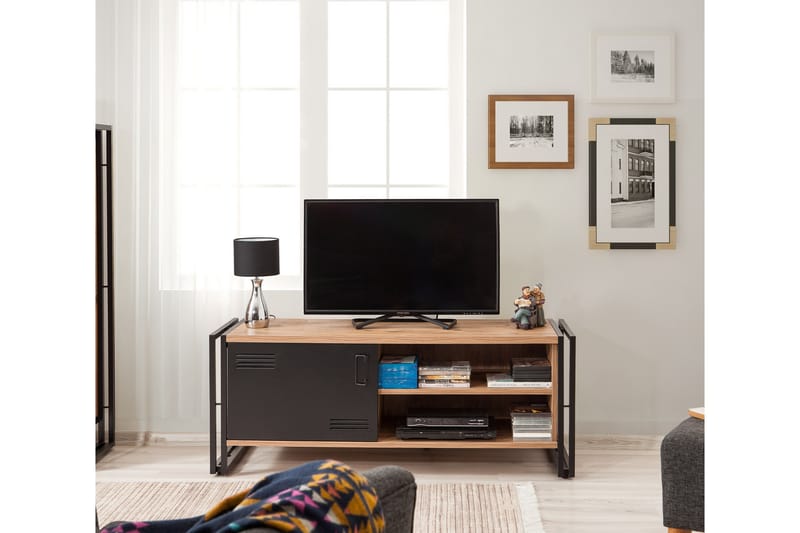 WARTA Tv-bänk 130 cm Trä/Svart - Trä/Svart - Möbler - Vardagsrum - Tv-möbler & mediamöbler - Tv-bänkar