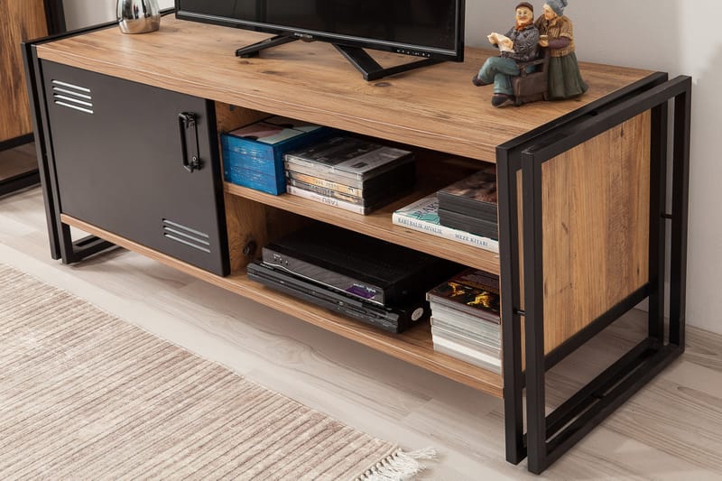 WARTA Tv-bänk 130 cm Trä/Svart - Trä/Svart - Möbler - Vardagsrum - Tv-möbler & mediamöbler - Tv-bänkar