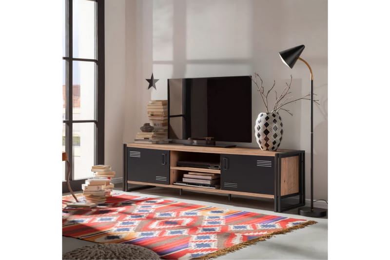 WARTA Tv-bänk 180 cm Trä/Svart - Trä/Svart - Möbler - Vardagsrum - Tv-möbler & mediamöbler - Tv-bänkar