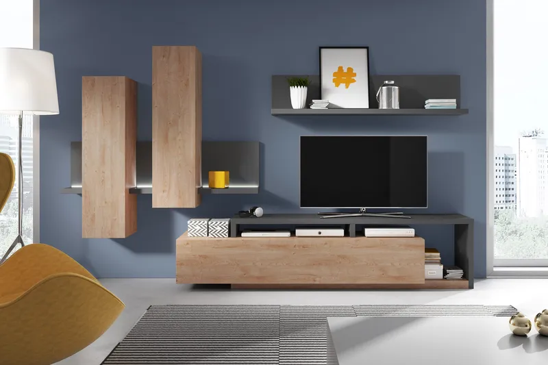 Wesley TV-bänk 219 cm - Mörkgrå/Trä - Möbler - Vardagsrum - Tv-möbler & mediamöbler - Tv-bänkar