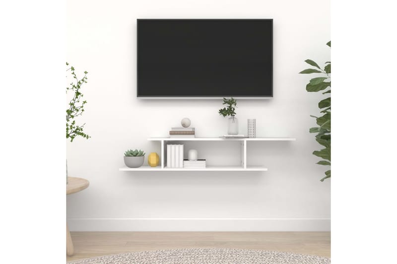 Väggmonterad tv-hylla vit 125x18x23 cm spånskiva - Vit - Tv-hylla