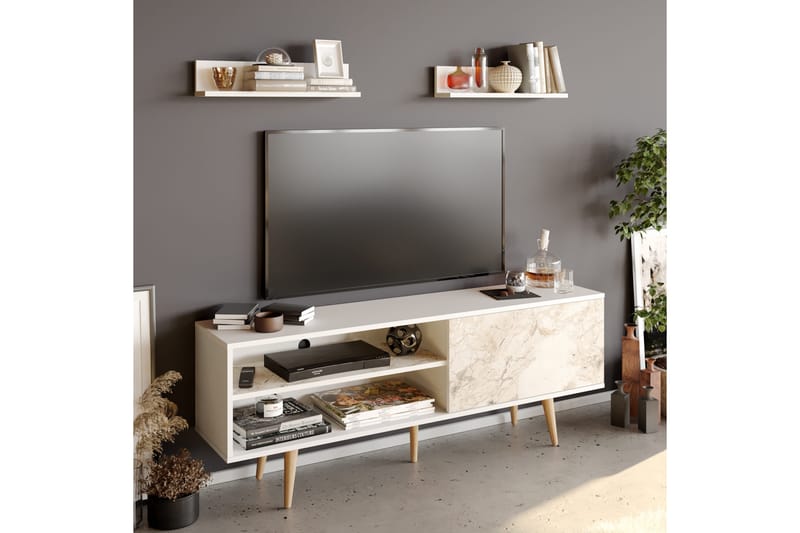 AGATEA Tv-möbelset 160x59 cm Vit - Tv-möbelset