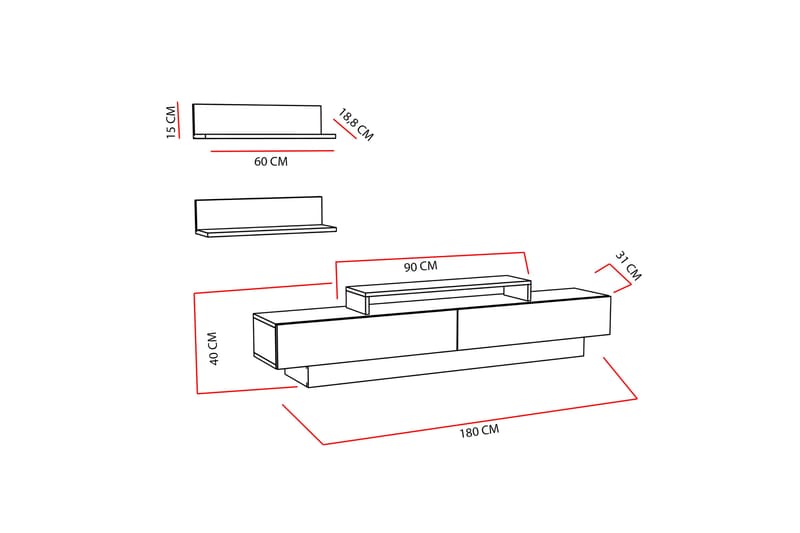 AGATEA Tv-möbelset 180x40 cm Vit - Möbler - Vardagsrum - Tv-möbler & mediamöbler - Tv-möbelset