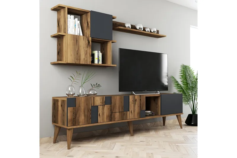 Alsacia Tv-möbelset 180 cm, Mörkbrun/Antracit