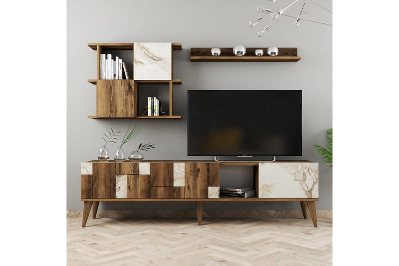 Alsacia Tv-möbelset 180 cm - Vit/Mörkbrun - Möbler - Vardagsrum - Tv-möbler & mediamöbler - Tv-möbelset