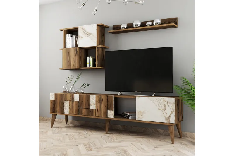 Alsacia Tv-möbelset 180 cm, Vit/Mörkbrun