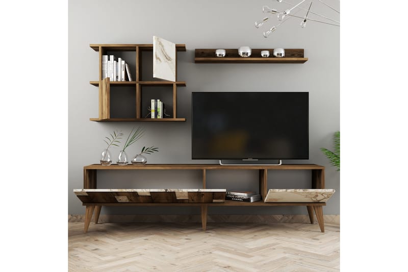 Alsacia Tv-möbelset 180 cm - Vit/Mörkbrun - Möbler - Vardagsrum - Tv-möbler & mediamöbler - Tv-möbelset