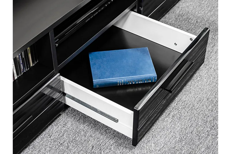 Apryl Modern TV Mediamöbel med Vitrinskåp och LED-belysning - Svart / Trä / Glas - Möbler - Vardagsrum - Tv-möbler & mediamöbler - Tv-möbelset