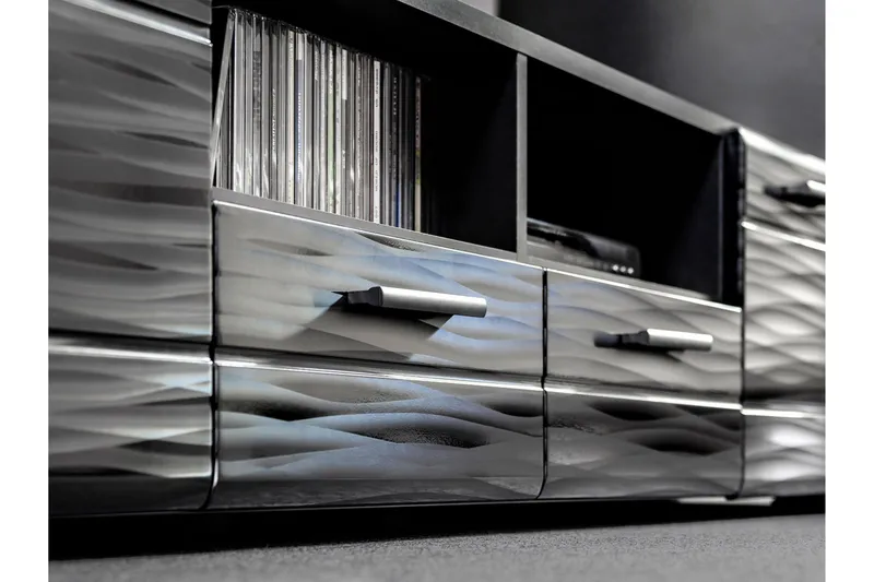 Apryl Modern TV Mediamöbel med Vitrinskåp och LED-belysning - Svart / Trä / Glas - Möbler - Vardagsrum - Tv-möbler & mediamöbler - Tv-möbelset